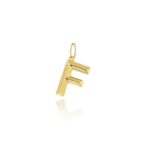 9ct Yellow Gold Initial Pendant F 10.4X13.8mm